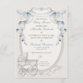 ヴィンテージキャリッジアイボリーギンガムブルーバード 招待状