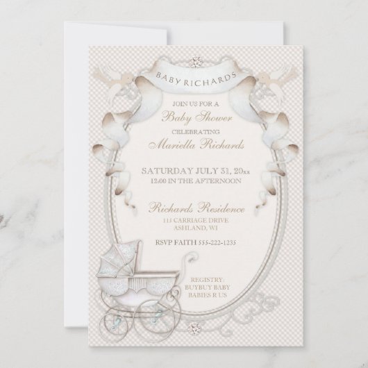 ヴィンテージキャリッジアイボリークレジンガムバード 招待状 (正面)