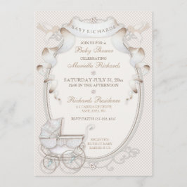 ヴィンテージキャリッジアイボリークレジンガムバード 招待状