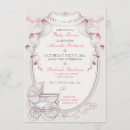 ヴィンテージキャリッジアイボリーピンクジンガムバード 招待状