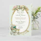 ヴィンテージキャリッジアイボリーミント金ゴールドバラギンガム 招待状 (スタンド正面)