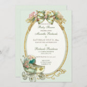 ヴィンテージキャリッジアイボリーミント金ゴールドバラギンガム 招待状 (正面/裏面)