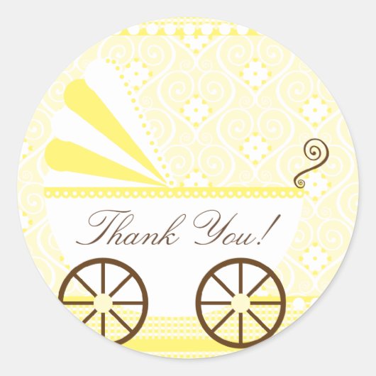 ヴィンテージキャリッジサンキューベイビーシャワーステッカー ラウンドシール (正面)