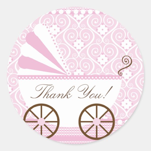 ヴィンテージキャリッジサンキューベイビーシャワーステッカー ラウンドシール (正面)