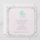 ヴィンテージキャリッジパム男女兼用ベビーシャワー 招待状 (裏面)