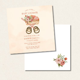 ヴィンテージキャリッジフローラベビーシャワースクエア 招待状