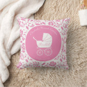 ヴィンテージキャリッジベビーシャワーかわいいピンクの女の子 クッション (ブランケット)
