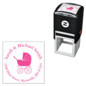 ヴィンテージキャリッジベビーシャワーかわいいピンクの女の子 セルフインキングスタンプ (インサイチュ)