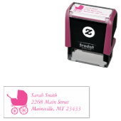 ヴィンテージキャリッジベビーシャワーかわいいピンクの女の子 セルフインキングスタンプ (インサイチュ)