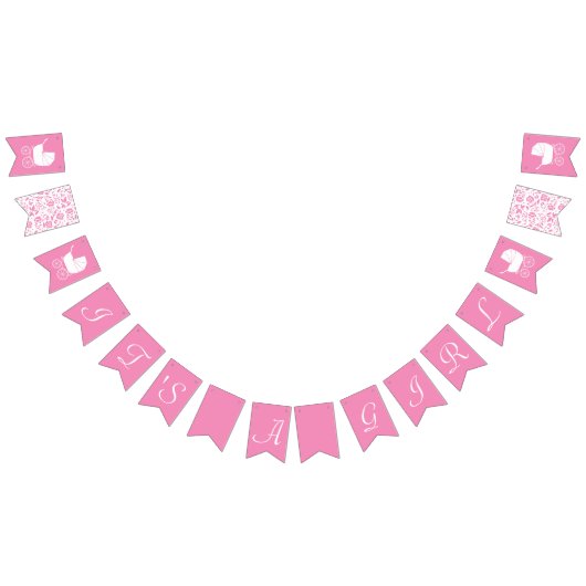 ヴィンテージキャリッジベビーシャワーかわいいピンクの女の子 バンティングフラッグ (全)