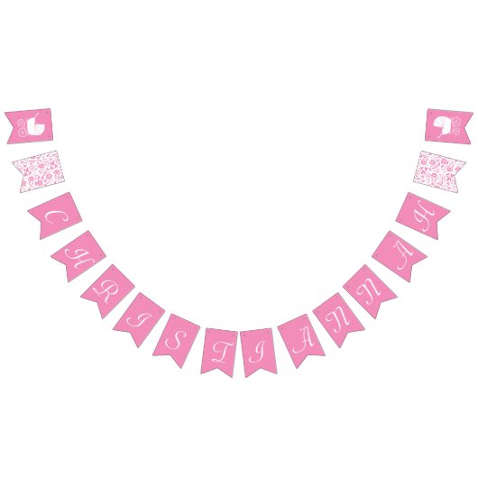 ヴィンテージキャリッジベビーシャワーかわいいピンクの女の子 バンティングフラッグ (全)