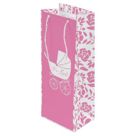 ヴィンテージキャリッジベビーシャワーかわいいピンクの女の子 ワインギフトバッグ