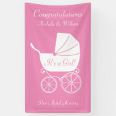 ヴィンテージキャリッジベビーシャワーかわいいピンクの女の子 横断幕 (縦)