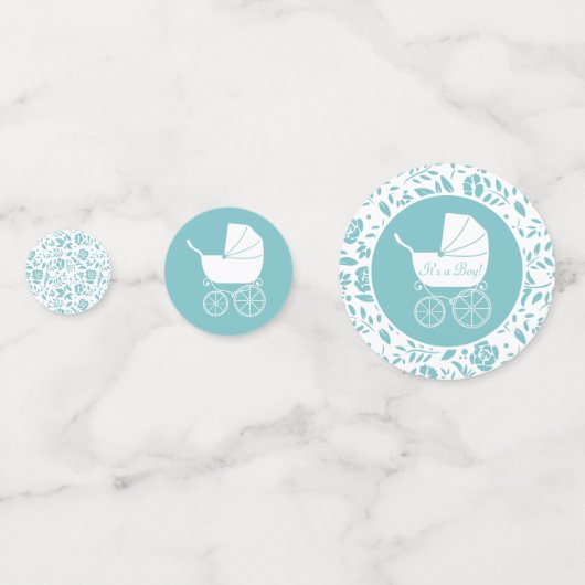 ヴィンテージキャリッジベビーシャワーかわいいブルーボーイ コンフェッティ (正面)