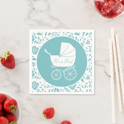 ヴィンテージキャリッジベビーシャワーかわいいブルーボーイ スタンダードカクテルナプキン (インサイチュ)
