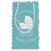 ヴィンテージキャリッジベビーシャワーかわいいブルーボーイ スモールペーパーバッグ (正面)