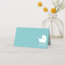 ヴィンテージキャリッジベビーシャワーかわいいブルーボーイ プレイスカード