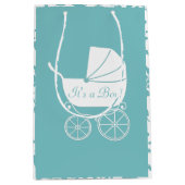 ヴィンテージキャリッジベビーシャワーかわいいブルーボーイ ミディアムペーパーバッグ (正面)