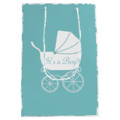 ヴィンテージキャリッジベビーシャワーかわいいブルーボーイ ミディアムペーパーバッグ (裏面)