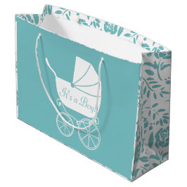 ヴィンテージキャリッジベビーシャワーかわいいブルーボーイ ラージペーパーバッグ