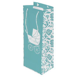 ヴィンテージキャリッジベビーシャワーかわいいブルーボーイ ワインギフトバッグ