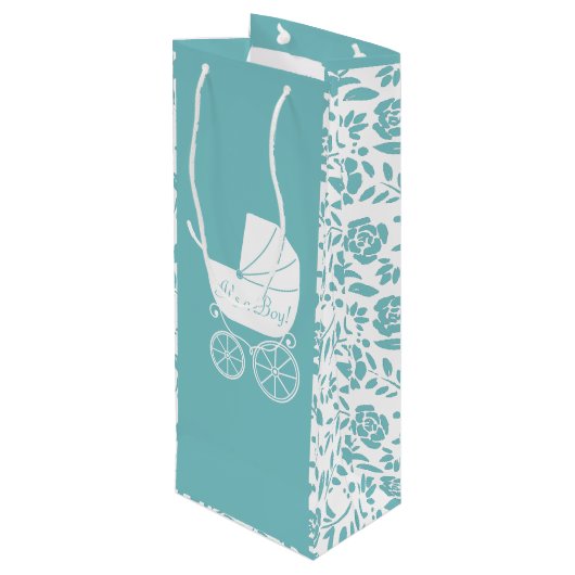 ヴィンテージキャリッジベビーシャワーかわいいブルーボーイ ワインギフトバッグ (裏面アングル)