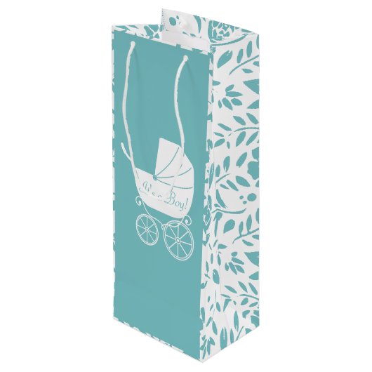 ヴィンテージキャリッジベビーシャワーかわいいブルーボーイ ワインギフトバッグ (裏面アングル)