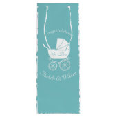 ヴィンテージキャリッジベビーシャワーかわいいブルーボーイ ワインギフトバッグ (裏面)