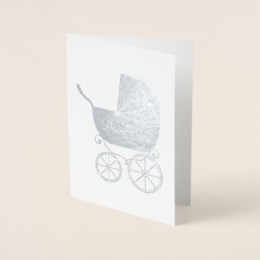 ヴィンテージキャリッジベビーシャワーかわいいブルーボーイ 箔カード (正面)