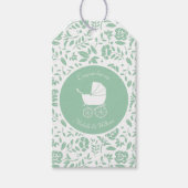 ヴィンテージキャリッジベビーシャワーグリーン男女兼用 ギフトタグ (正面)