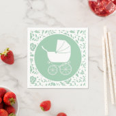 ヴィンテージキャリッジベビーシャワーグリーン男女兼用 スタンダードカクテルナプキン (インサイチュ)