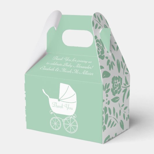 ヴィンテージキャリッジベビーシャワーグリーン男女兼用 フェイバーボックス (正面サイド)