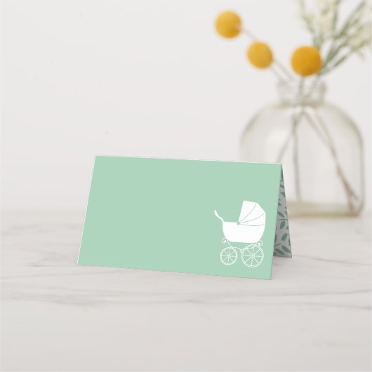 ヴィンテージキャリッジベビーシャワーグリーン男女兼用 プレイスカード (正面)