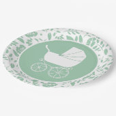 ヴィンテージキャリッジベビーシャワーグリーン男女兼用 ペーパープレート (アングル)