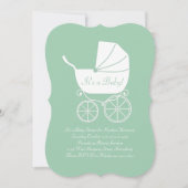ヴィンテージキャリッジベビーシャワーグリーン男女兼用 招待状 (正面)