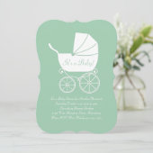 ヴィンテージキャリッジベビーシャワーグリーン男女兼用 招待状 (スタンド正面)