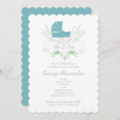 ヴィンテージキャリッジボーイまたはガールSIP & SEEブループラム 招待状 (正面/裏面)