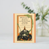 ヴィンテージキャルドロンブラックキャットとフクロウ ポストカード (スタンド正面)