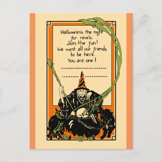 ヴィンテージキャルドロンブラックキャットとフクロウ ポストカード (正面)