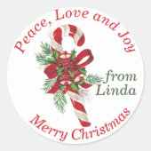 ヴィンテージキャンディカスタムケインのクリスマスプレゼント ラウンドシール (正面)