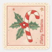 ヴィンテージキャンディケインクリスマス スクエアシール (正面)