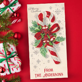 ヴィンテージキャンディーケーンとベルのカスタムクリスマス シーズンカード