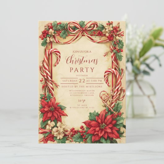 ヴィンテージキャンディーケーンクリスマス 招待状 (スタンド正面)