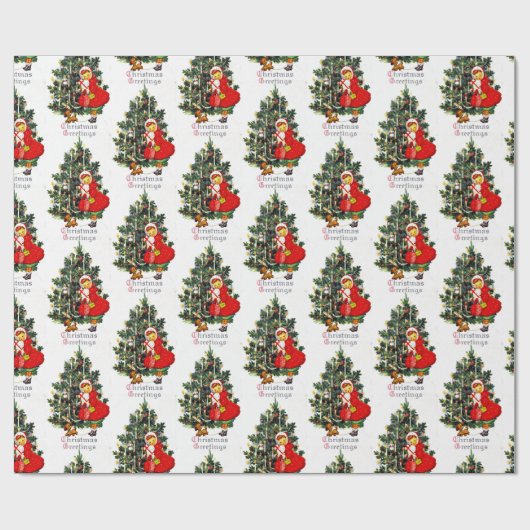 ヴィンテージキャンドルライトクリスマスツリークラフトまたはギフト ラッピングペーパー (フラット)