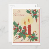 ヴィンテージキャンドル及びホリークリスマスカード シーズンポストカード (正面/裏面)