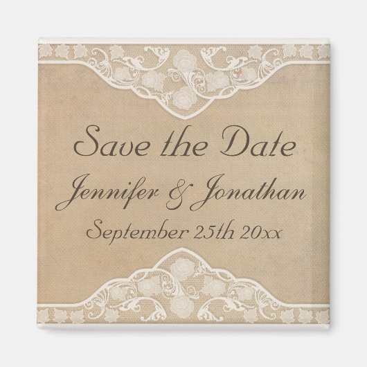 ヴィンテージキャンバスとレースのルック日付マグネットを保存 マグネット (正面)