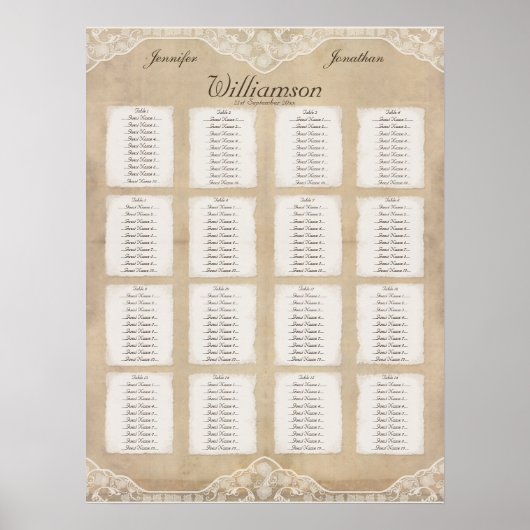 ヴィンテージキャンバスとレースの外観のシーティングチャート16表 ポスター (正面)