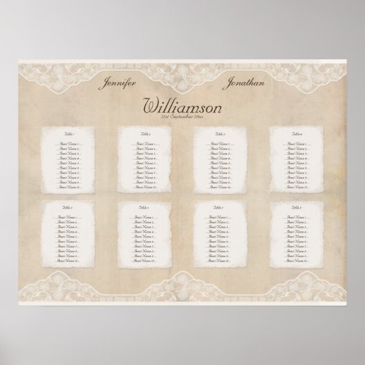 ヴィンテージキャンバスとレースの外観シーティングチャート8テーブル ポスター (正面)