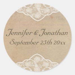 ヴィンテージキャンバスとレースルック結婚式用シール ラウンドシール