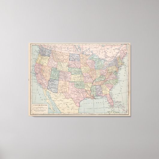ヴィンテージキャンバス上統一されたの州の地図 キャンバスプリント (正面)